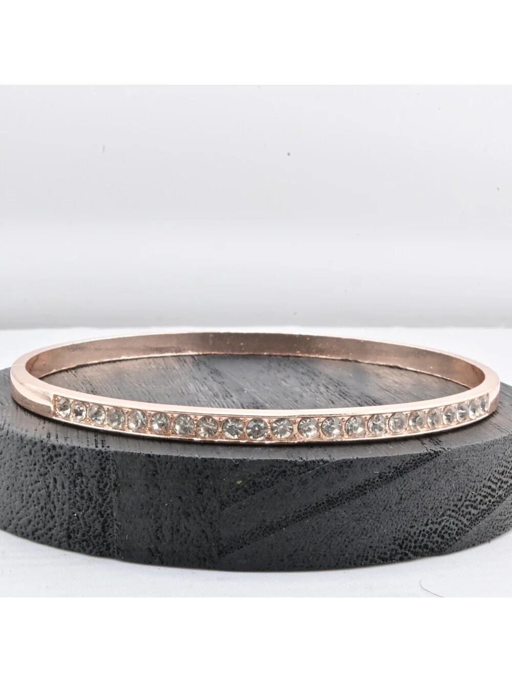 Elegant Rose Gold Bangle with CZ Stones in Sleek Minimal Design